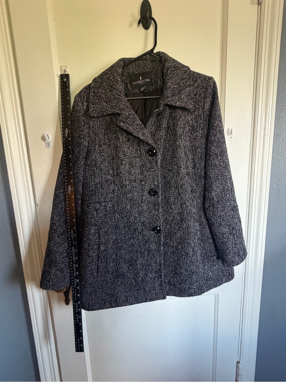London Fog Women's Black & White Tweed Pea Coat